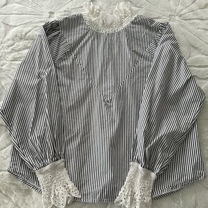 English Factory Striped Lace Blouse